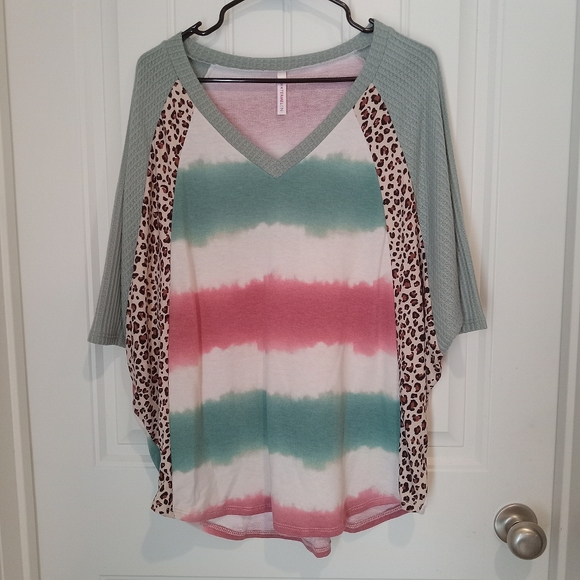 Watermelon leopard tye dye dolman loose top S - Picture 5 of 8